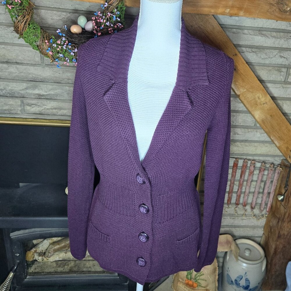 APT.9 Purple Sweater Button Down Size Medium from Kohl's 501 Plum Berry (NWT)